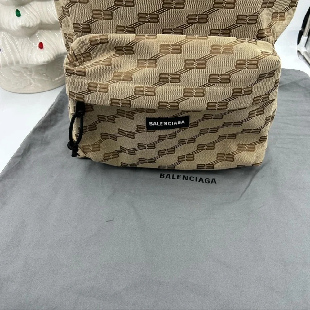 Unisex Balenciaga signature backpack in beige BB monogram, coded canvas, Italy